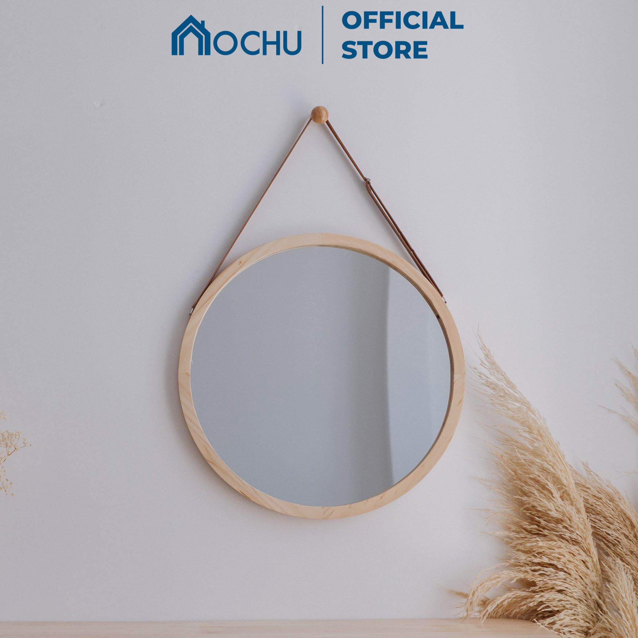 Gương tròn treo tường khung gỗ ochu - mirror circle 50