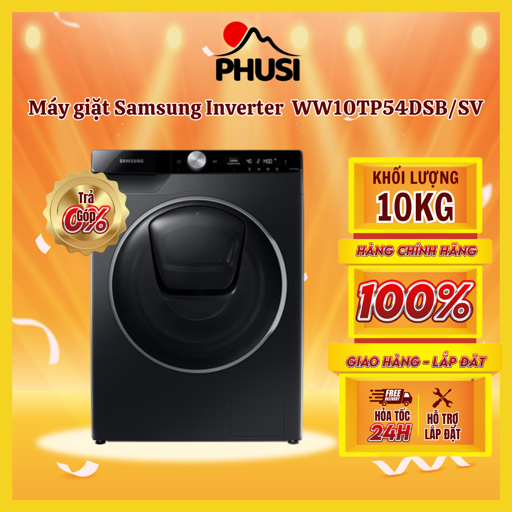 ✅[HCM][Trả góp 0%]Máy giặt Samsung Inverter 10 Kg WW10TP54DSB/SV Chế độ Wrinkle care chống nhăn Khóa trẻ em Vệ sinh lồng giặt Thêm đồ khi đang giặt với cửa phụ Add Door Công nghệ giặt bong bóng Eco Bubble