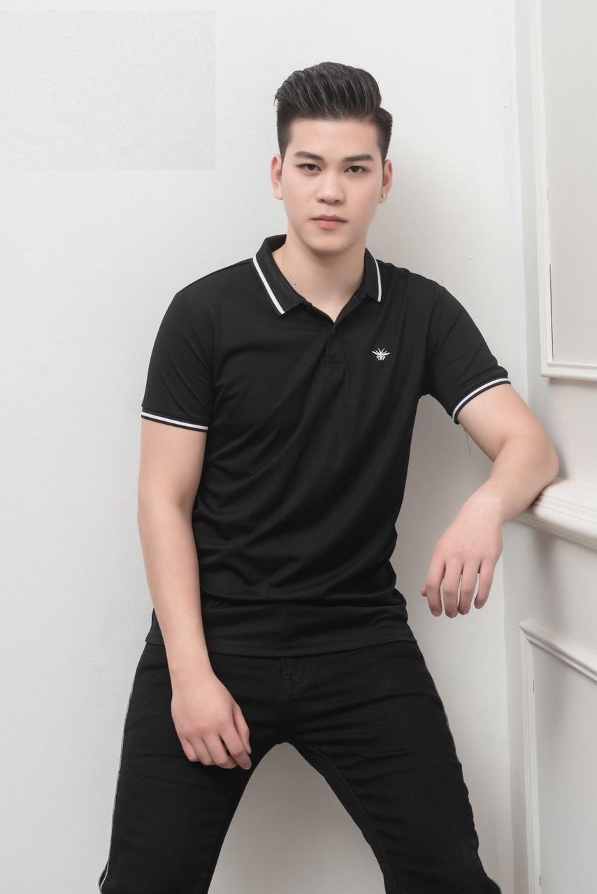 Áo thun nam có cổ viền ngắn tay huy hiệu đẹp ms0032