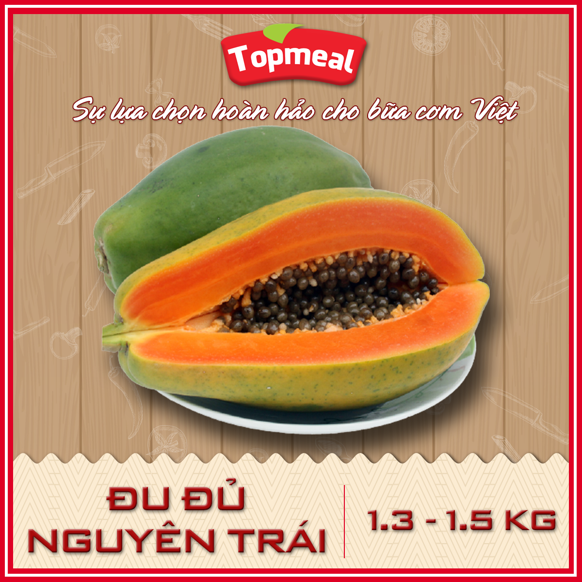 HCM - Đu đủ nguyên trái (1,3 - 1,5kg) (giao xanh /chín ngẫu nhiên tùy đợt hàng)- [Giao nhanh TPHCM]