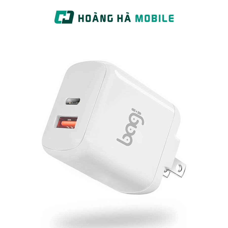 Củ sạc nhanh bagi 30w 2 cổng usb type-c pd30w bảo hành chính hãng 24 tháng