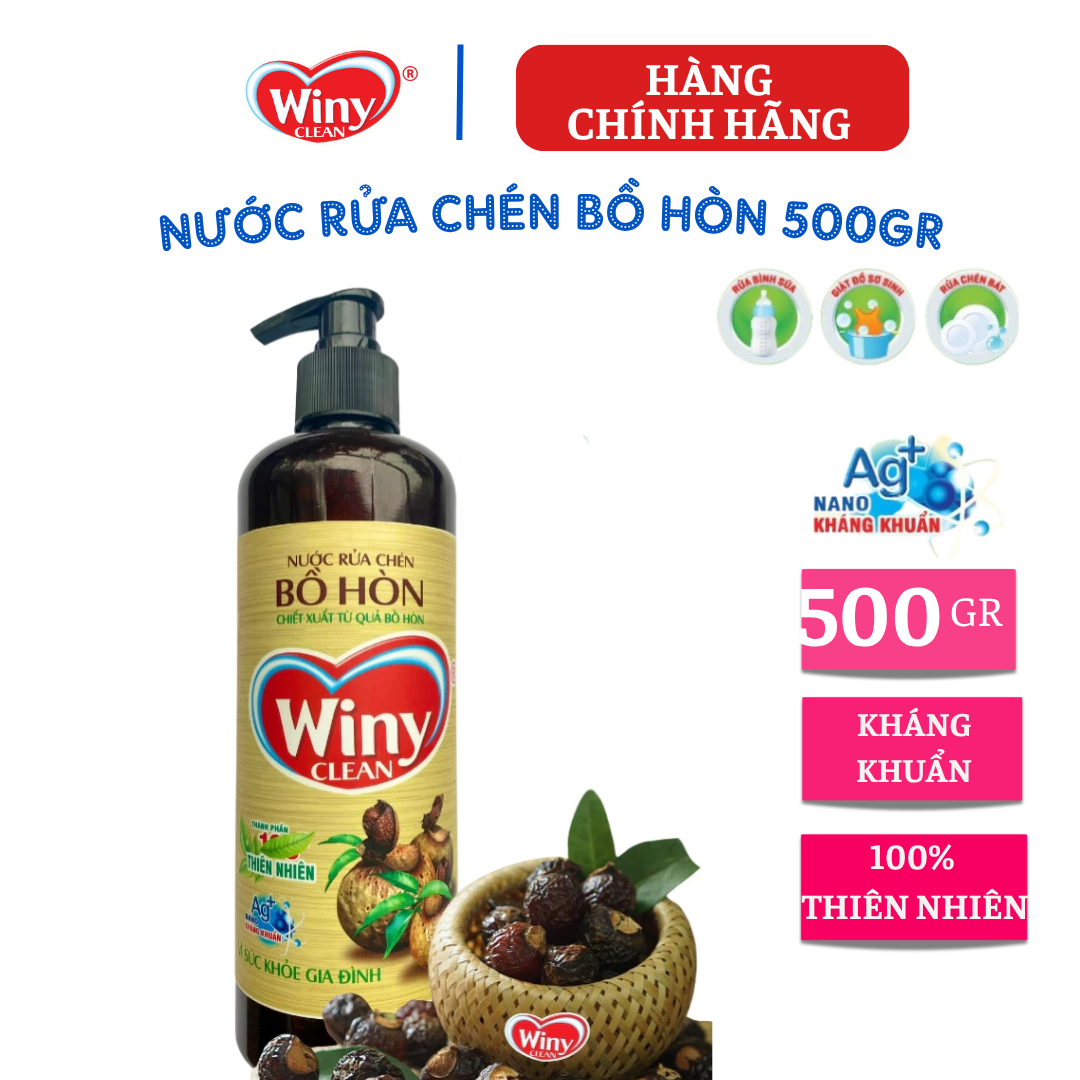 {Hàng chính hãng} Nước rửa chén Winy Clean Chiết Xuất Bồ Hòn chiết xuất từ trái bồ hòn  không gây khô da