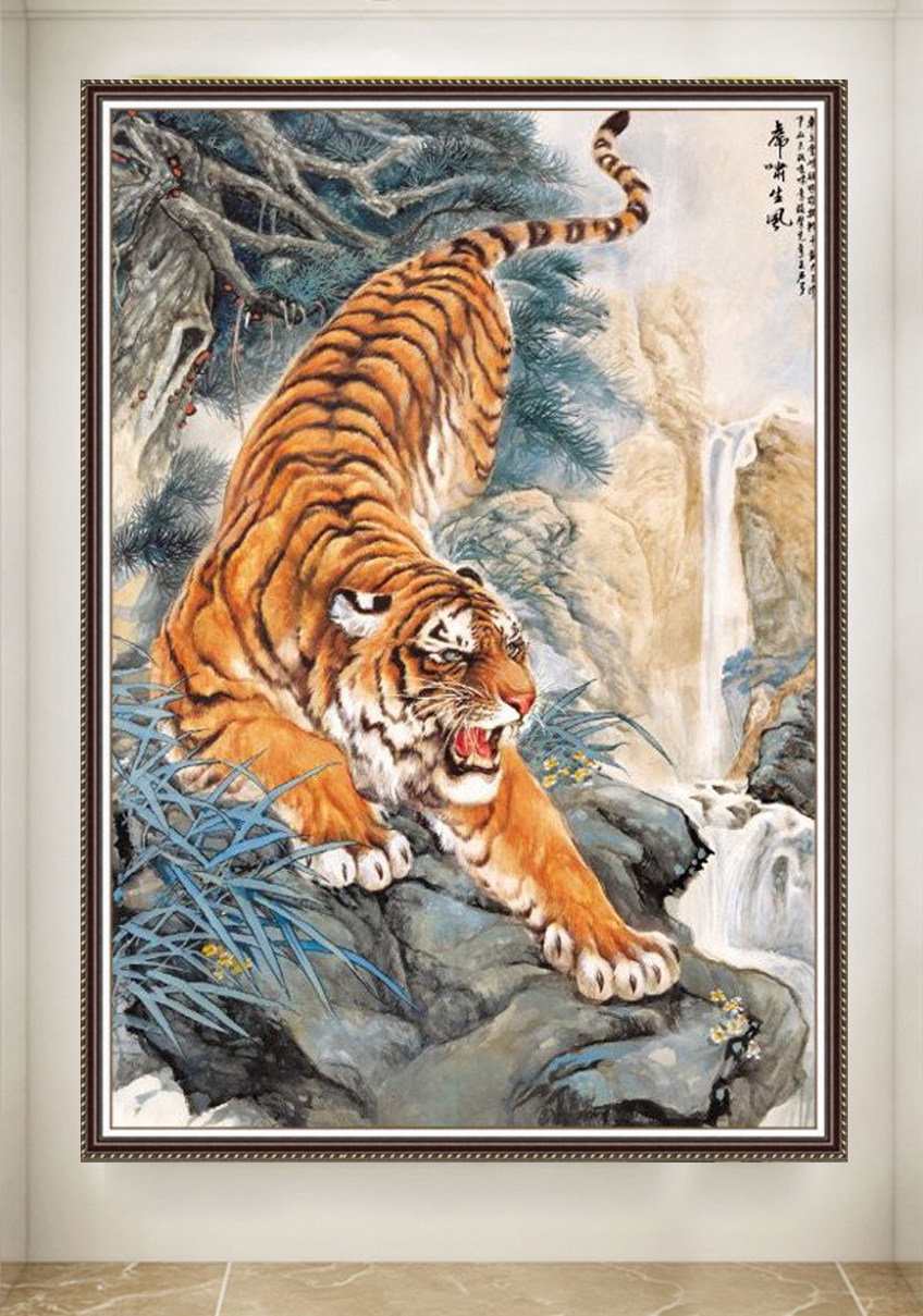 Tranh 3d con hổ dán tường 90*60cm