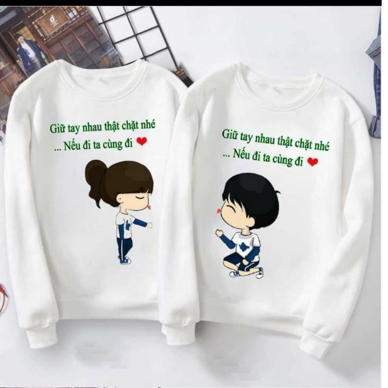 Áo nỉ đôi ( giá bán 2 cái )giữ tay nhau thật chặt , chất nỉ da cá mịn , dày  100