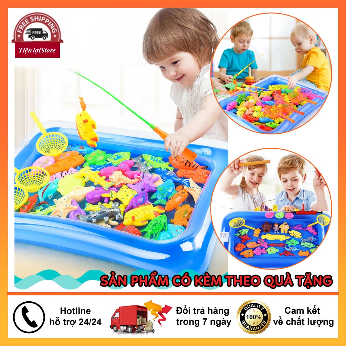 Đồ chơi bể phao nước câu cá cỡ lớn 40*55cm đủ bộ gồm bể hơi+cần câu+bơm+cá gắn nam châm