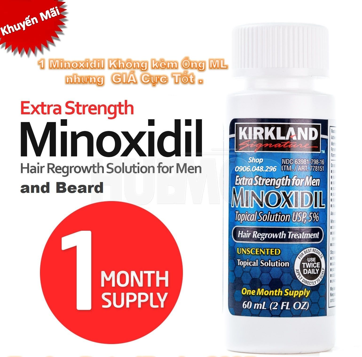 [FreeshipMAX]( Không có Ống Bơm ML  ) ." GIÁ CỰC TỐT " . Sản phẩm  mọc Tóc , mọc Râu Minoxidil 5% Kirkland từ Hoa Kỳ  ( Thuoc mọc tóc , mọc râu ) - 1 Chai  với  Expiry Date : 02 / 2026 .