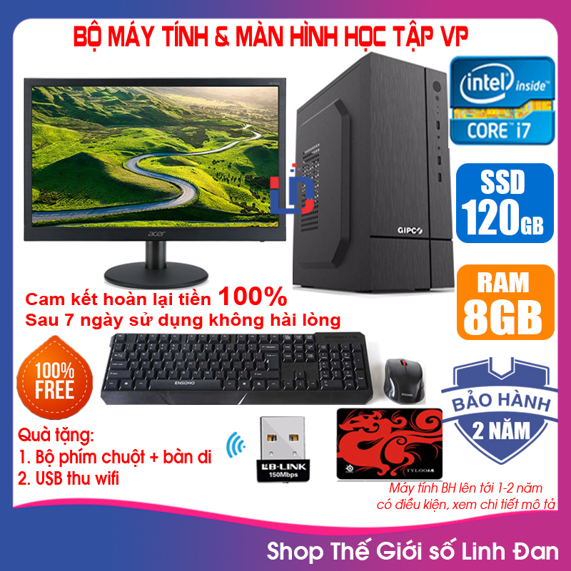 [Trả góp 0%]Bộ máy tính lắp ráp học tập + Màn hình 18.5 inch CPU G2010 / Core i7 3770 / Ram 4-8GB / SSD 120-240GB [TẶNG: Bộ phím chuột + USB thu wifi +  bàn di chuột] VPi73 - LLD