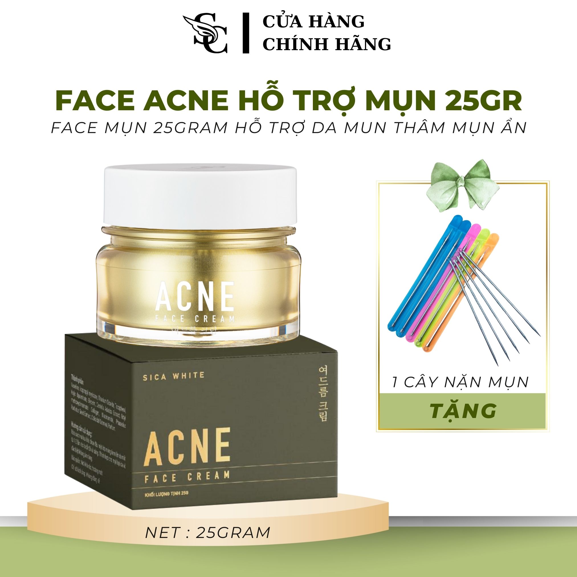 Kem face mụn sica white - face acne sica ngừa mụn cao cấp tặng que nặn mụn