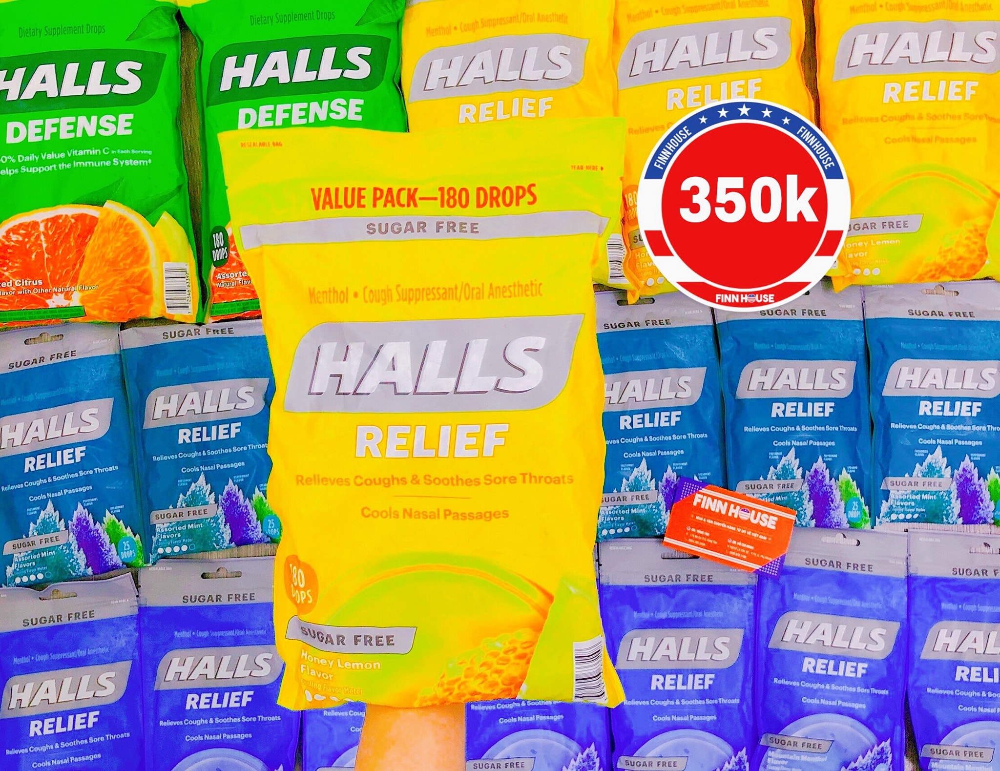 Kẹo Ngậm Ho Halls Mentho-Lyptus Drops Honey-Lemon 180v của Mỹ