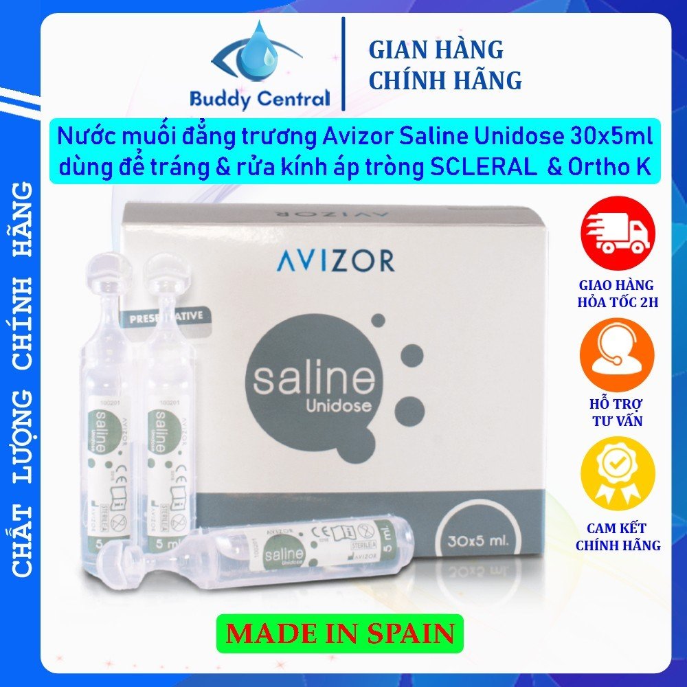 Dung dịch muối đẳng trương lens kính áp tròng Avizor Saline Unidose 30 ống 5ml/hộp - Buddy Central