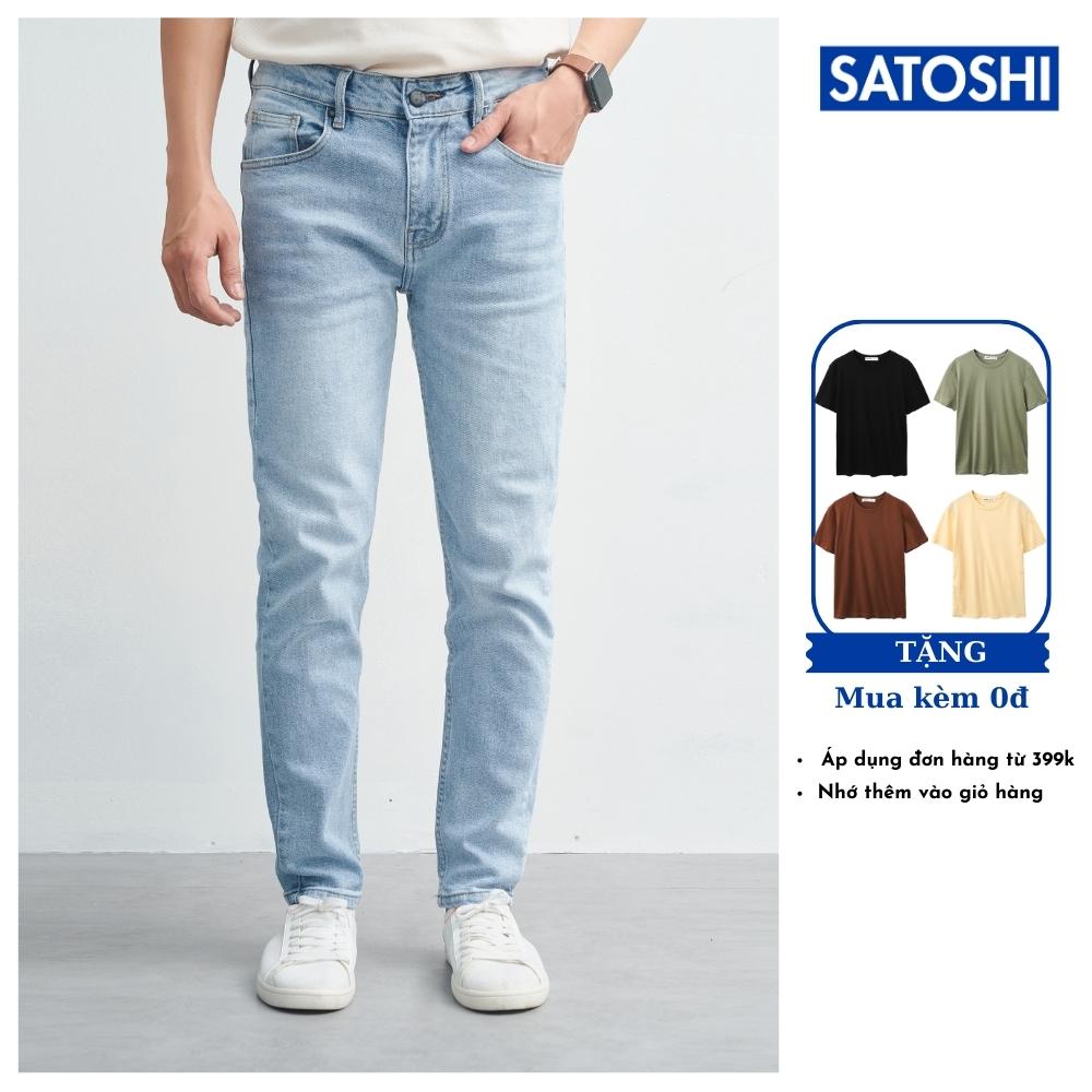 | Satoshi x Hẻm Store |Quần Jean nam SAQJ69 xanh nhẹ sáng form slimfit ống ôm vừa có độ co giãn