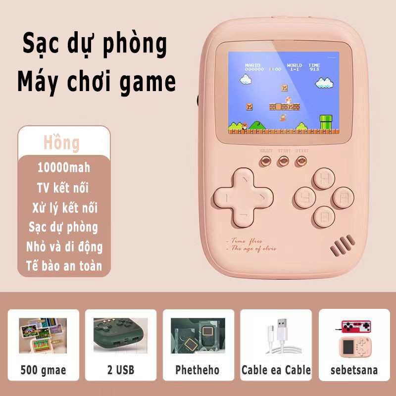 Máy Chơi Game Cầm Tay, 500 trò chơi retro cổ điển, Kết Nối Tivi, Kết Nối Tay Cầm Chơi 2 Người, Máy chơi game kiêm sạc dự phòng 10000mAh