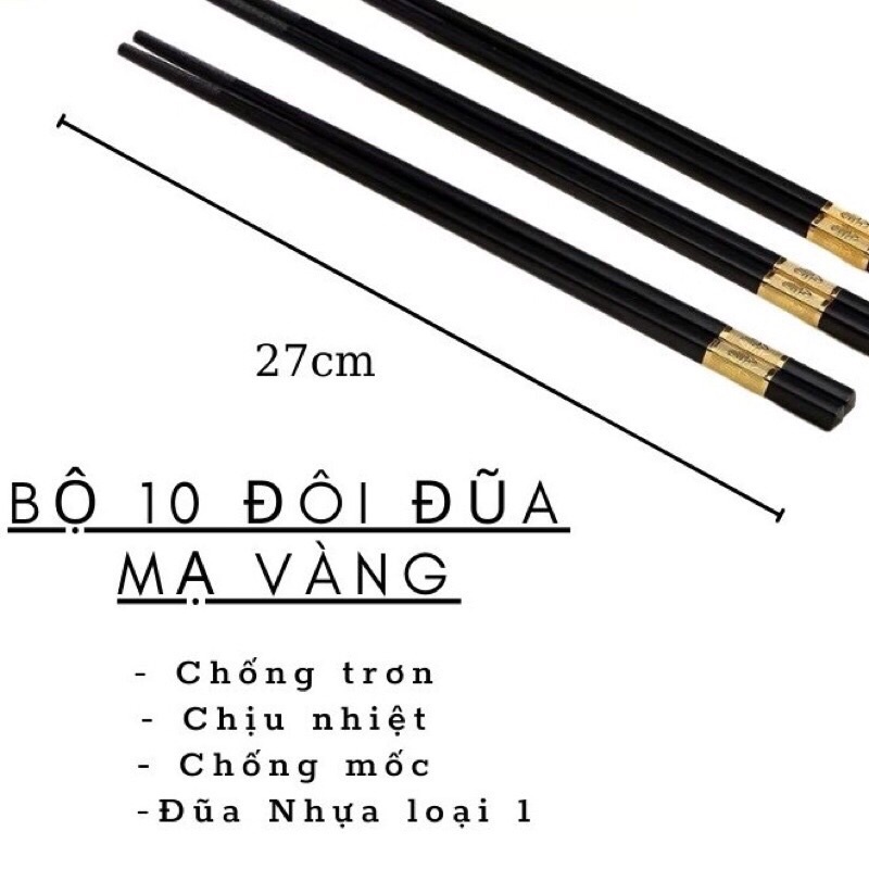 Bộ 10 đôi đũa mạ vàng, đũa khảm vàng hàn quốc loại 1 có hộp đựng