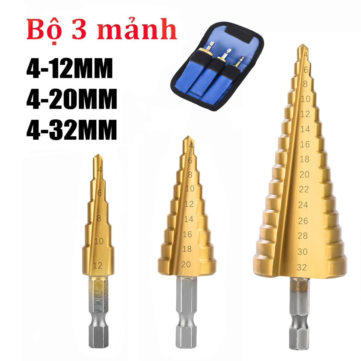Bộ 3 mũi khoan tháp loại 1, Khoan được nhiều cỡ lỗ trong 1 mũi khoan