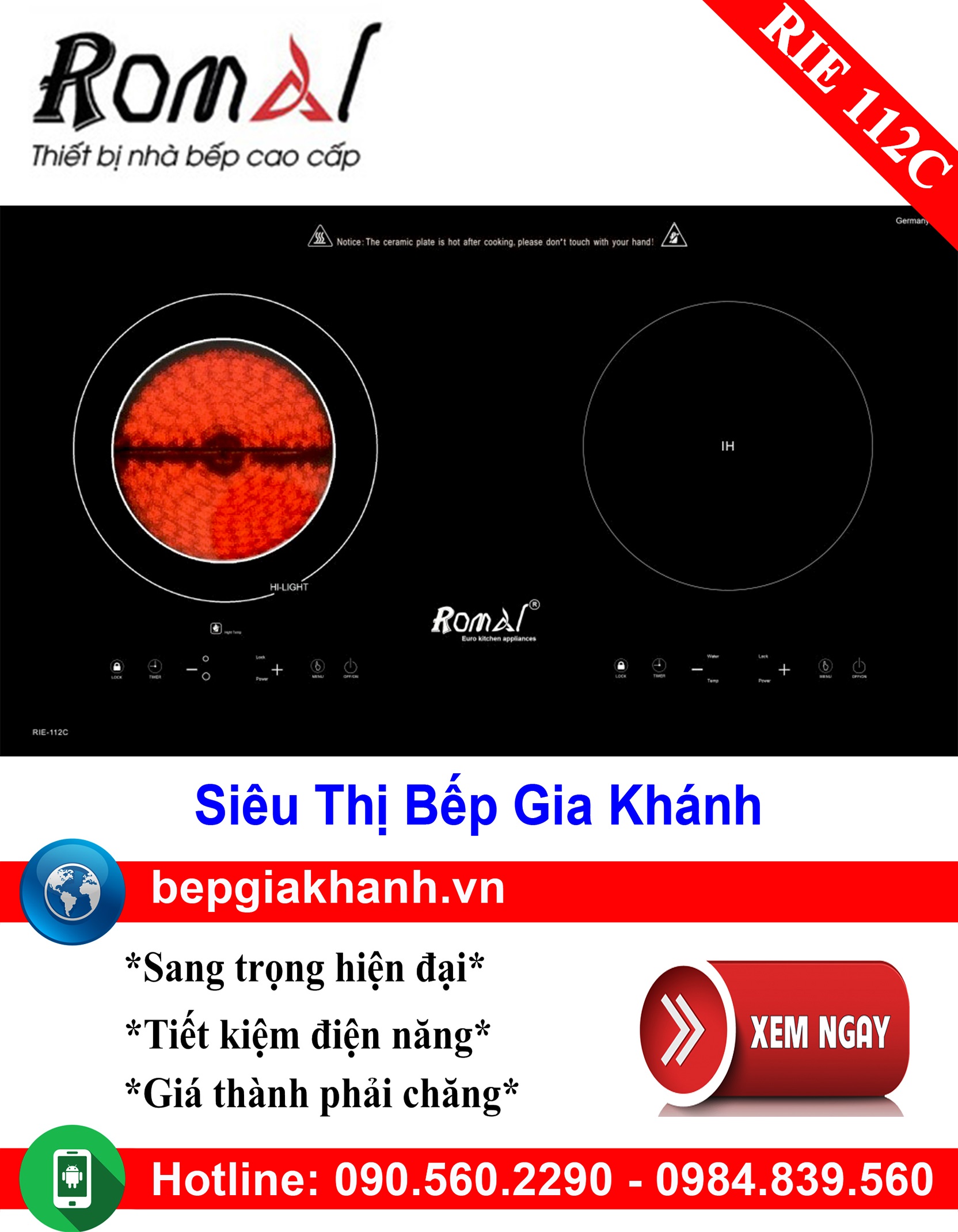 [HCM]Bếp điện từ đôi Romal RIE 112C, bếp từ, bếp điện từ, bếp từ đôi, bếp điện từ đôi, bếp từ giá rẻ, bếp điện từ giá rẻ, bếp từ đơn, bep tu don, bep tu