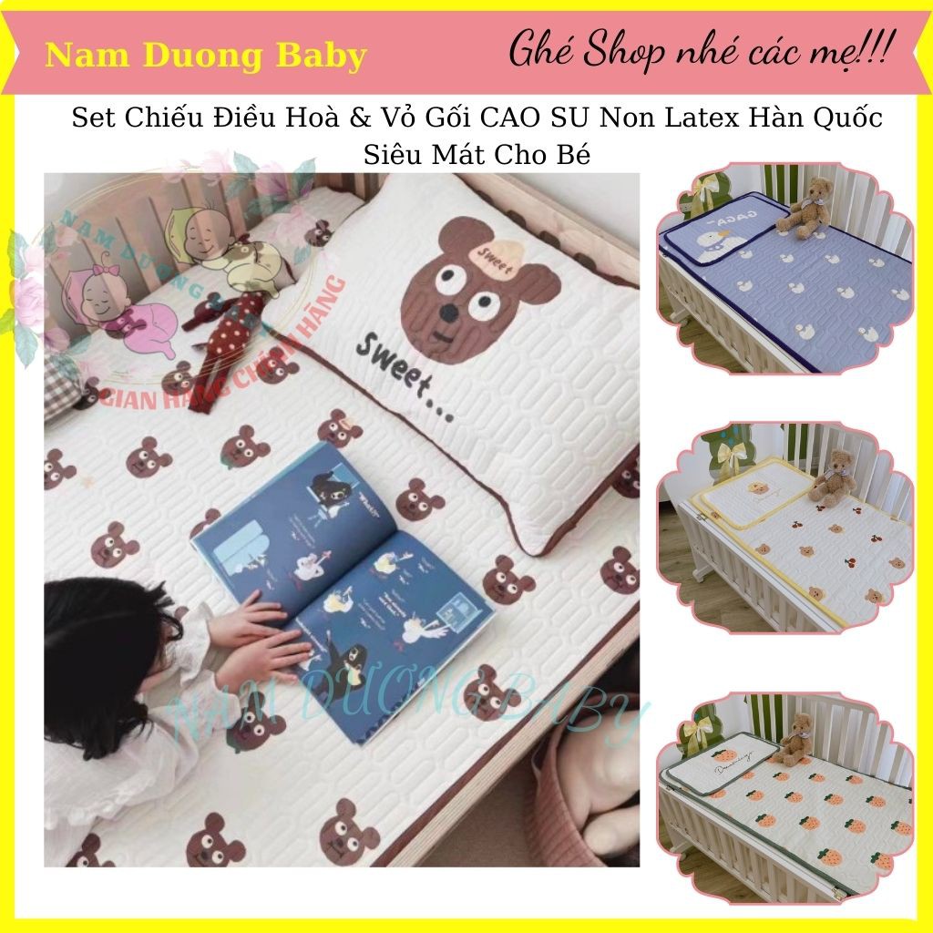 Set Chiếu Điều Hoà & Vỏ Gối CAO SU Non Latex Hàn Quốc Siêu Mát Cho Bé