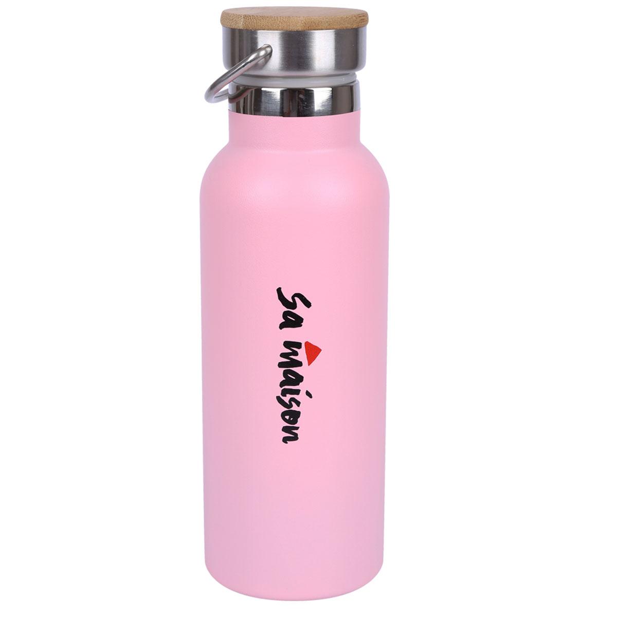 Bình giữ nhiệt nắp gỗ Sa Maison 500ml, màu hồng