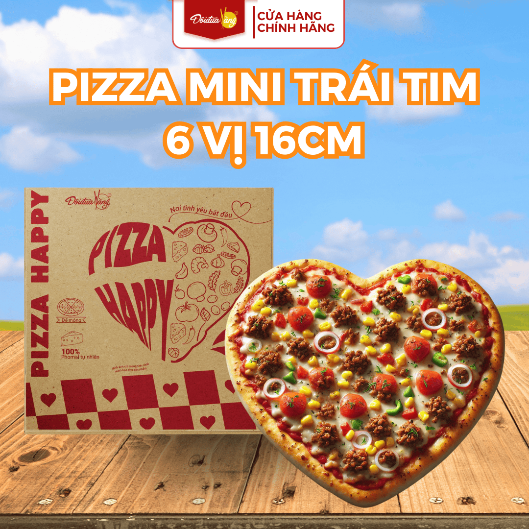 Pizza Trái Tim Mini 16cm Đôi Đũa Vàng 200g 6 Vị 6 Nhân Phomai Kéo Sợi Đông Lạnh 5' Quay Nóng Ăn Liền Bữa Sáng Tiện Lợi Cho Bé Và Gia Đình