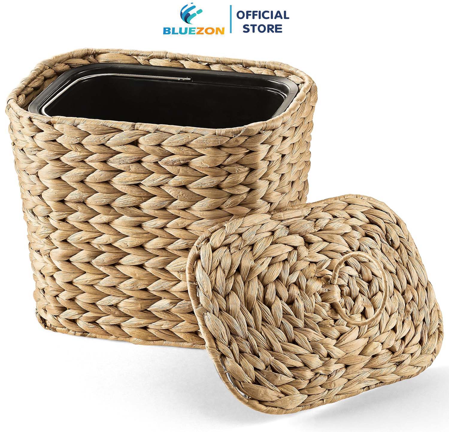 Sọt rác lục bình BLUEZON hình oval có lót thùng nhựa ở trong, sọt để đồ đa năng, đồ để văn phòng tiện dụng
