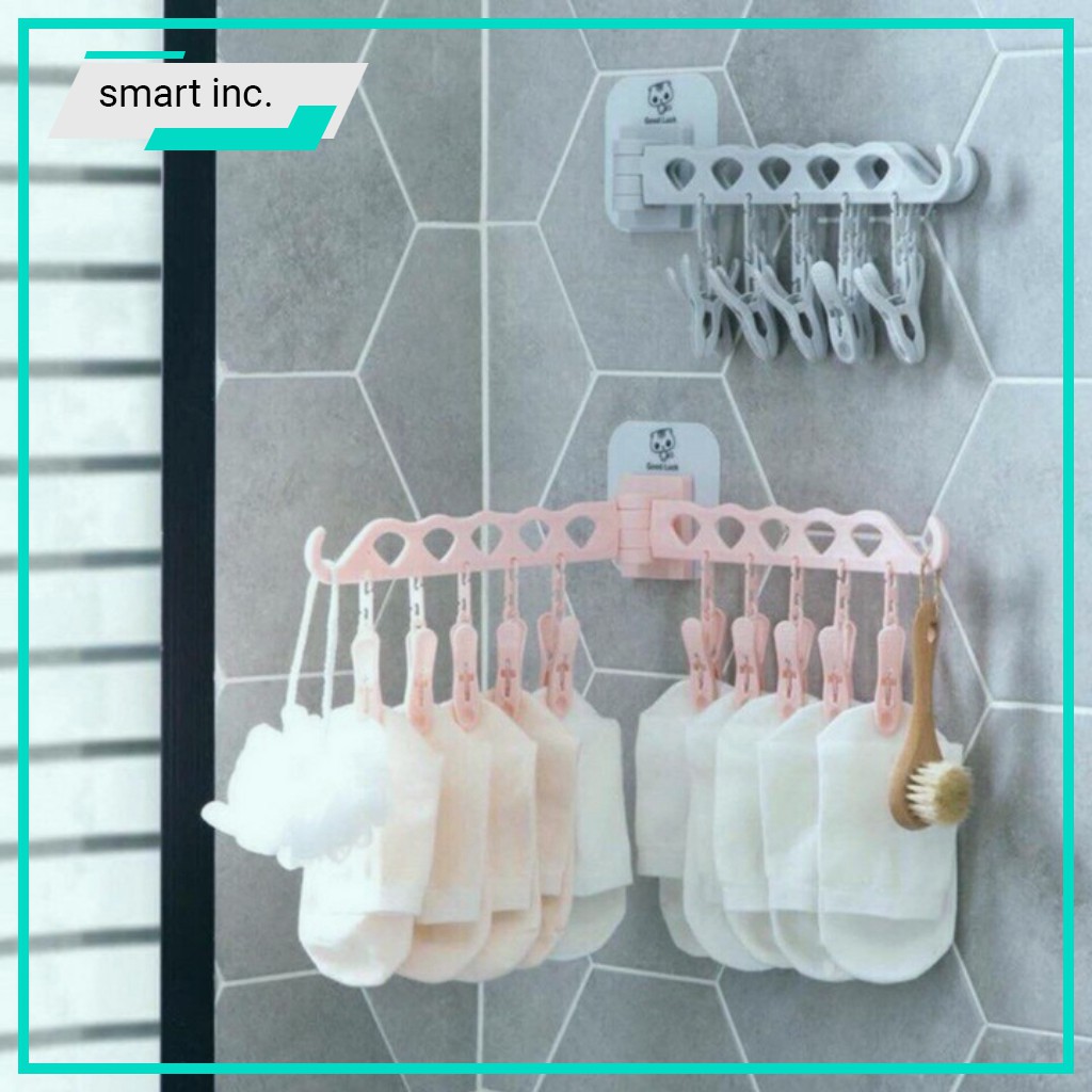 Móc Kẹp Phơi Tất Vớ Khăn Quần Áo Kẹp Nhựa Treo Gắn Dán Tường Phơi Đồ Lót Trẻ Em Người Lớn Ngoài Trời Ban Công Lan Can