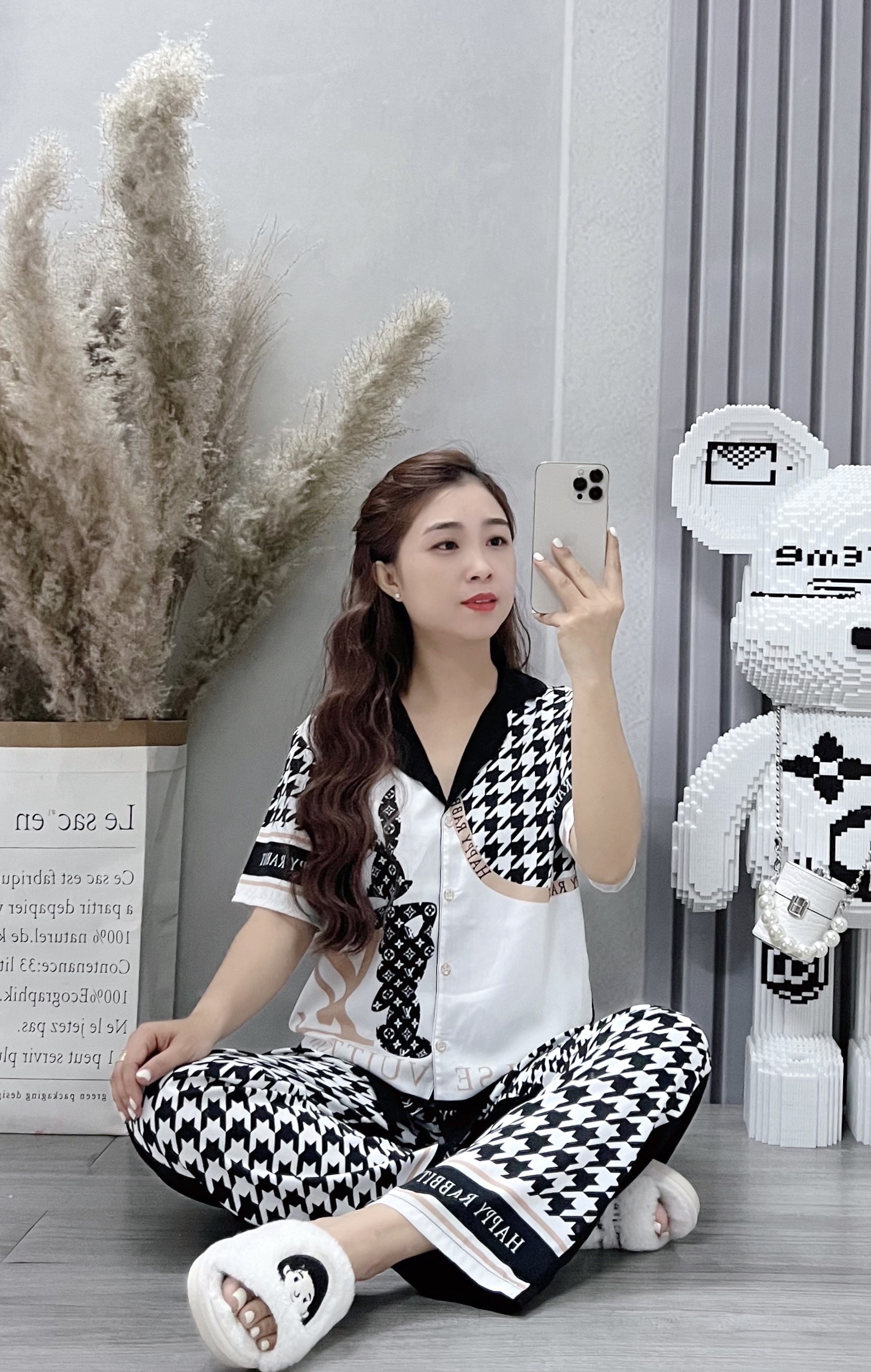 Đồ bộ nữ mặc nhà pijama tiểu thư 5D chất liệu lụa mango cao cấp tay ngắn quần dài ANH MỸ D-03