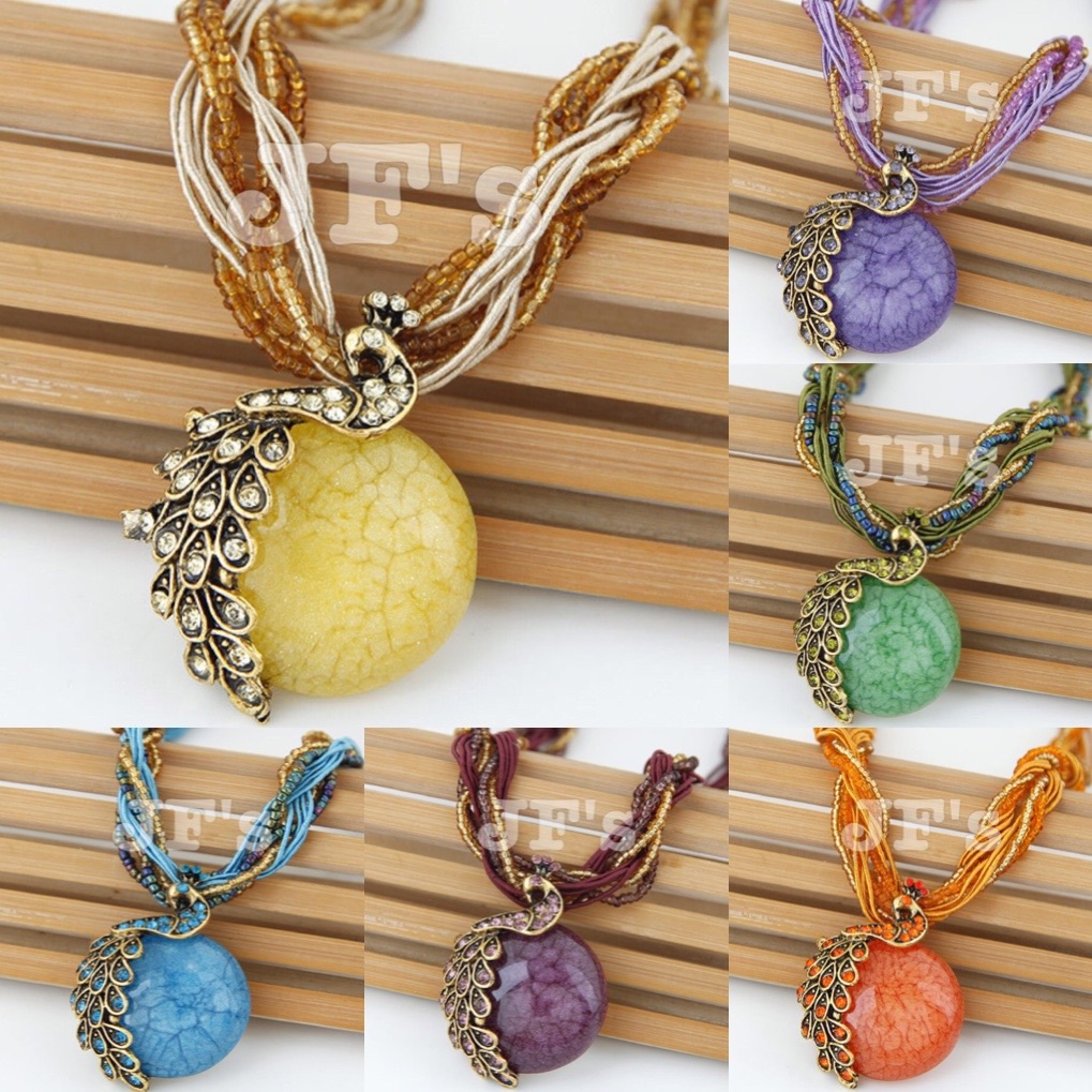 Vòng cổ bohemian mặt đá, dây làm thủ công đính cườm, dây chuyền phụ kiện thời trang cho nữ