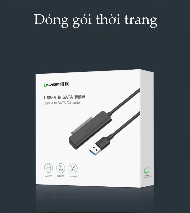 Cáp chuyển đổi USB 3.0 / USB type C sang Sata (7+15) cho ổ cứng ngoài SSD, HDD 2.5 inch, dài 50cm UGREEN CM321 Cáp chuyển đổi USB 3.0 / USB type C sang Sata (7+15) cho ổ cứng ngoài SSD, HDD 2.5 inch, dài 50cm UGREEN CM321
