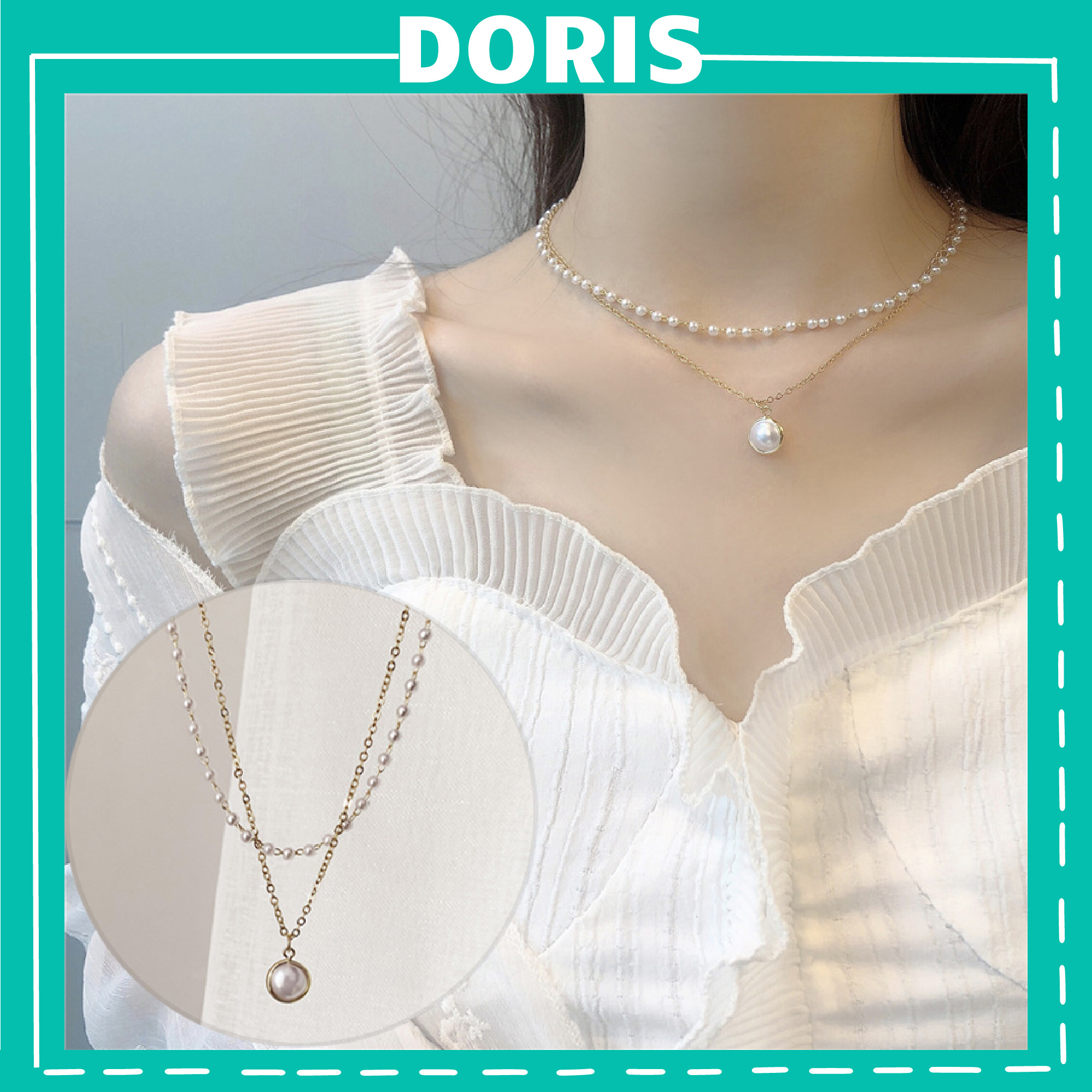 Dây chuyền nữ 2 sợi ngọc trai phong cách châu âu - doris house
