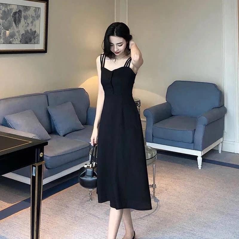 Váy 2 dây đen dáng dài - chất mát
