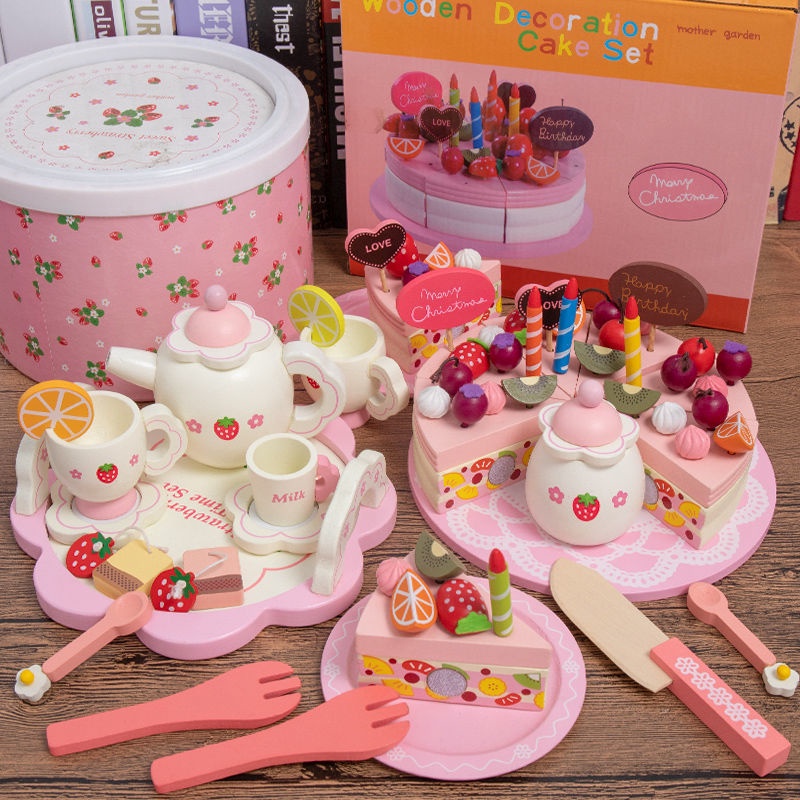 Bộ đồ chơi gỗ tiệc trà, bánh sinh nhật cho bé Mother garden FUDAER quà