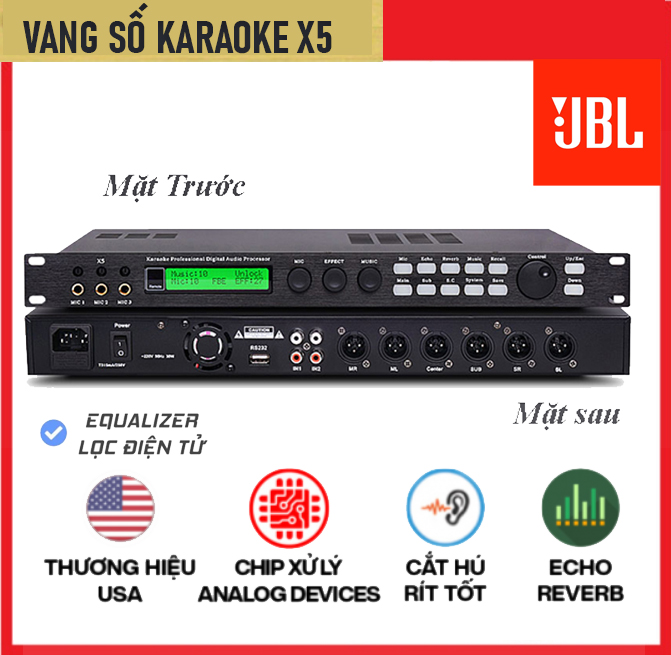 (MẪU MỚI BÁN CHẠY 2023 ) Vang SỐ Karaoke Chuyên Nghiệp- Vang Số JBL X5 Bộ Xử lý DSP64 Bit - Vang Số Karaoke Chống Hú Tuyệt Đối- Tích Hợp Lọc Tiếng Equalizer , Chế Độ Reverb+ Echo  Cực Mượt -Màn Hình Sắc Nét-, Chất Âm Hoàn Hảo