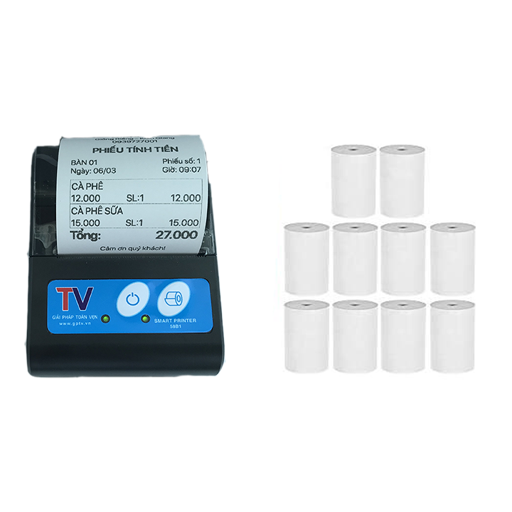 Máy in bluetooth, máy in hóa đơn, máy in nhiệt mini cầm tay di động Kèm 10 cuộn giấy