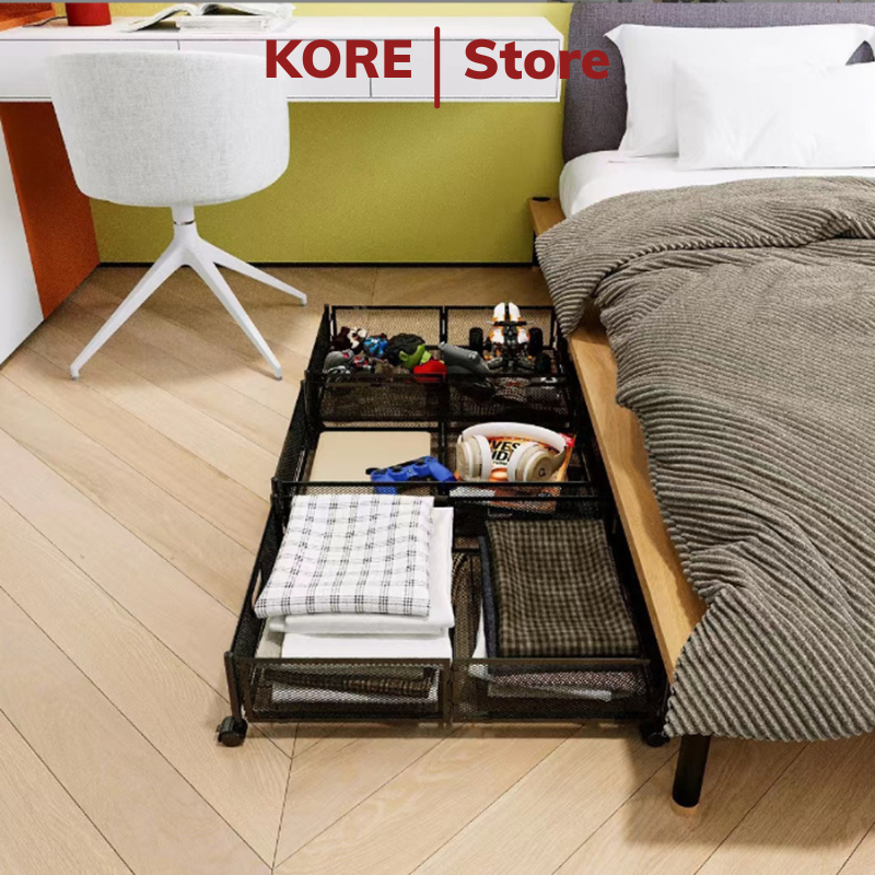 Hộp đựng lưu trữ đồ đạc quần áo dưới gầm giường KR146 có bánh xe gấp gọn thép sơn tĩnh điện