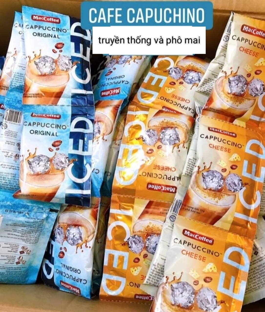 Cà phê Cappuccino Maccoffee - Dây 10 Gói - vị phô mai/ truyền thống 19g