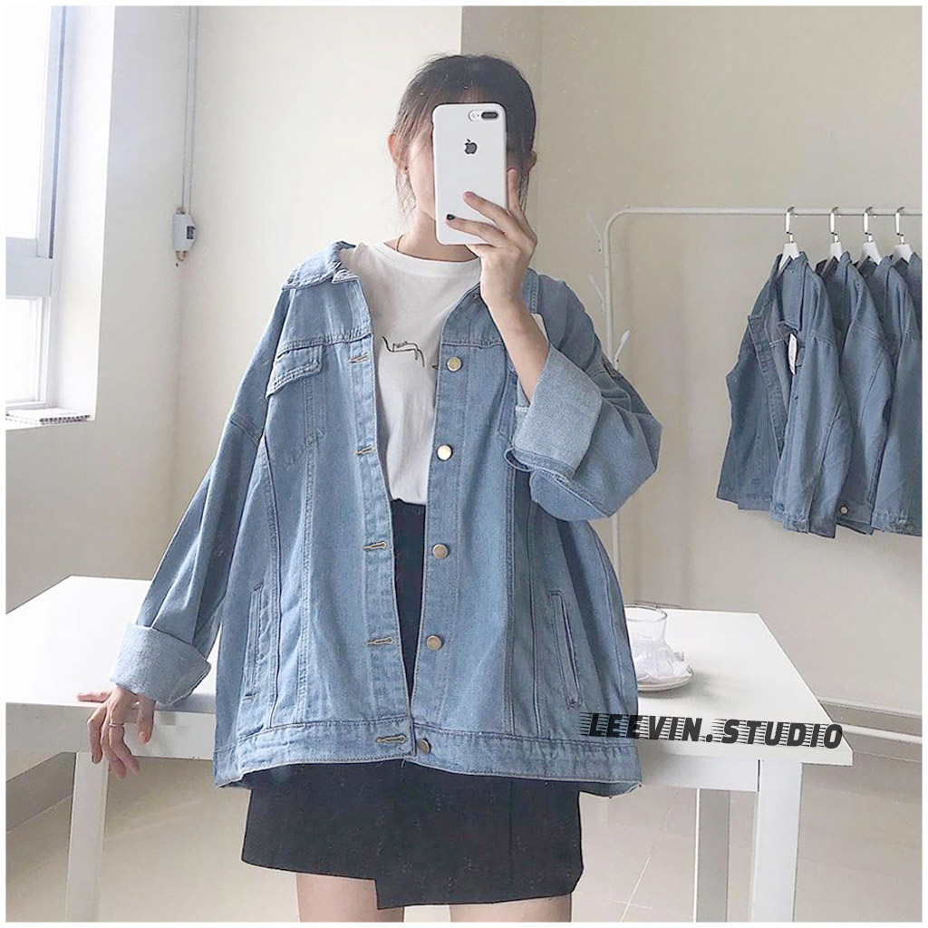 Áo Khoác Jean UNISEX Nam Nữ Xanh Nhạt - Áo khoác bò nữ form rộng Leevin Store