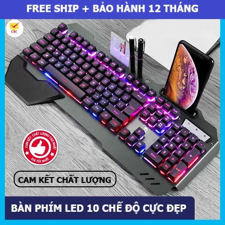 Bàn phím gaming có led đổi màu 10 chế độ khác nhau K618, tặng kèm kê tay, kiểu dáng giả cơ cho máy tính, pc, laptop, sánh ngang bàn phím cơ, thiết kế có dây cổng kết nối usb có cục chống nhiễu, LTC