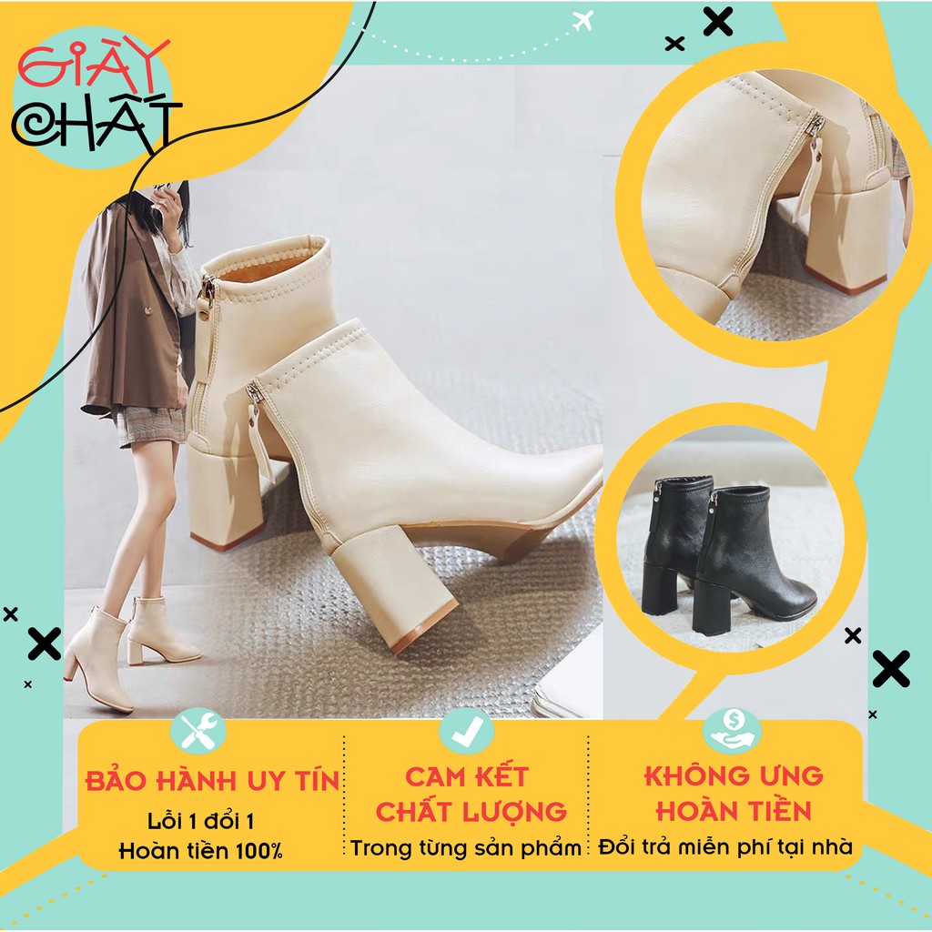Giày bốt da mềm nữ cao cổ, Bốt nữ cổ lửng chất da có khoá sau, đế vuông lên dáng cực sang chảnh