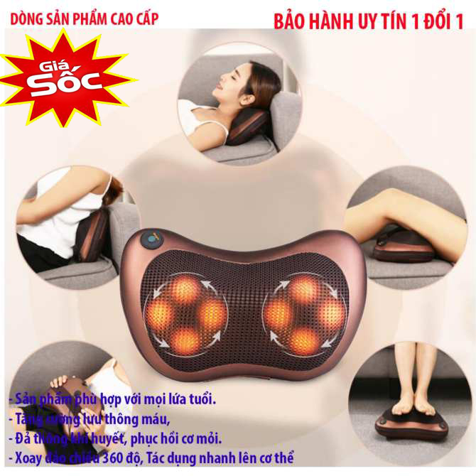 Goi massage hong ngoai, gối massage magic pillow 8 bi cao cấp mẫu số 55