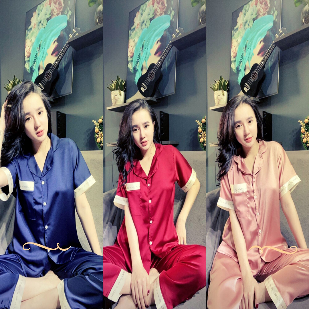 Đồ ngủ pijama nữ lụa satin cao cấp quần dài tay ngắn mặc nhà siêu sang