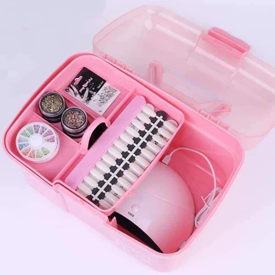 Cốp nhựa đựng đồ nail mi trang điểm màu hồng