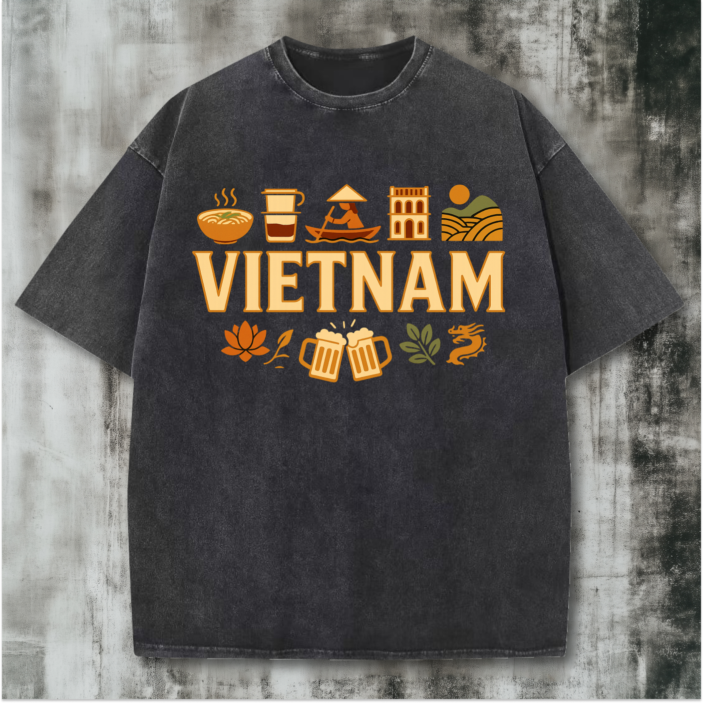 Áo Thun Unisex VIETNAM Local Brand | In Hình Văn Hóa Việt – Phở, Cafe, Thuyền, Rồng, Bia cổ điển vintage, 100% cotton