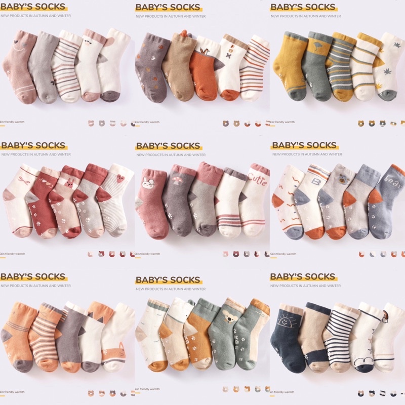 Set 5 đôi tất chống trơn trượt in logo tobé