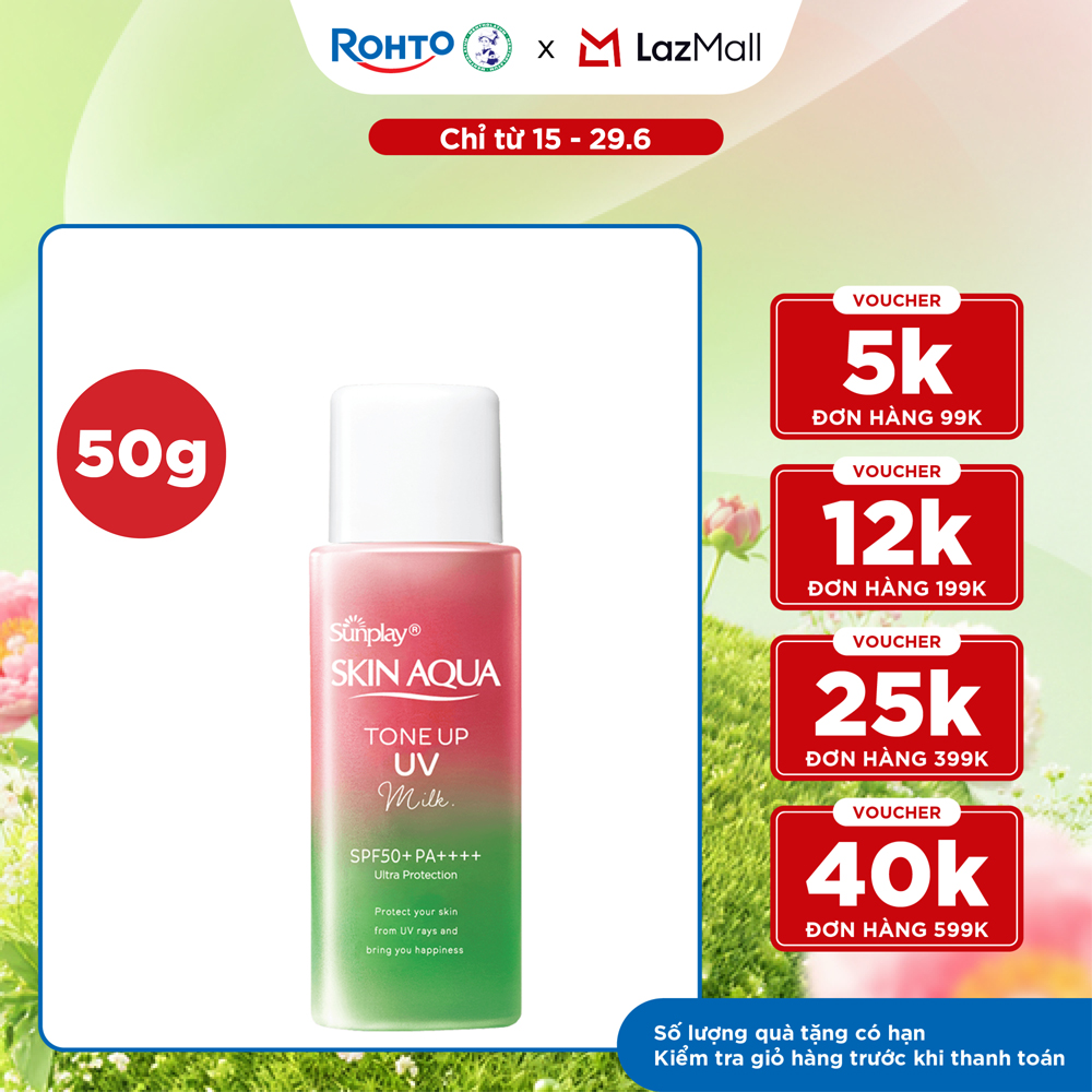 Kem chống nắng nâng tông Skin Aqua Tone up Rose cho da trắng, khuyết điểm xanh hoặc tái xanh, dạng sữa Sunplay Skin Aqua Tone Up UV Milk Rose  SPF 50+ PA++++ 50g