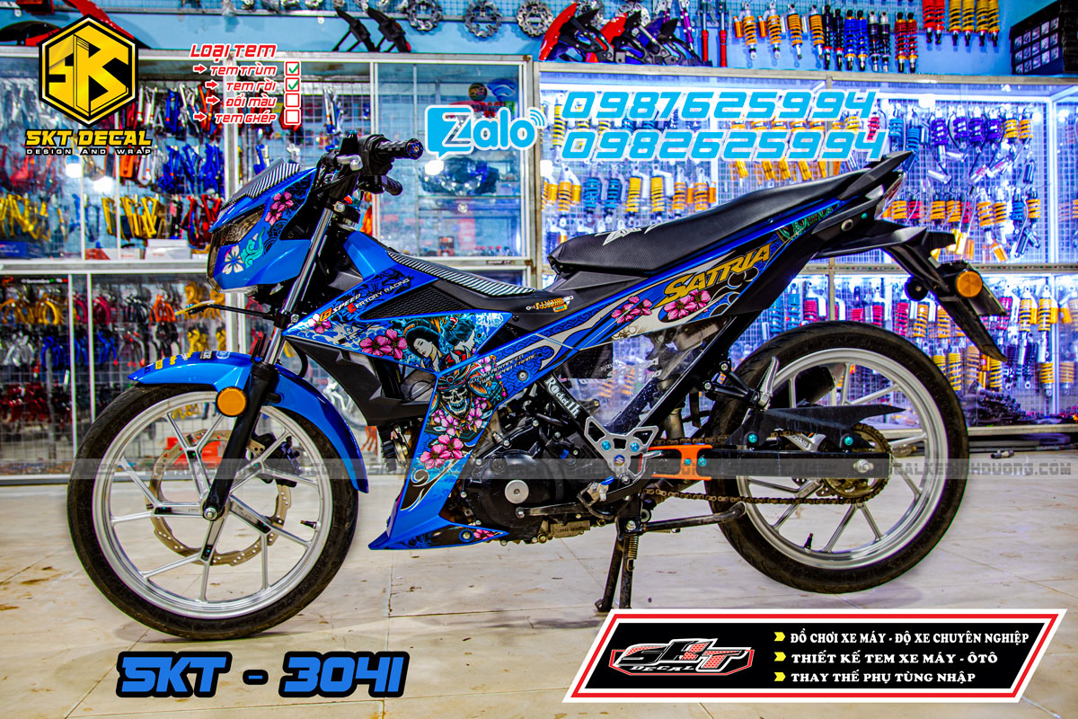 TEM SATRIA 150 samurai xanh đen
