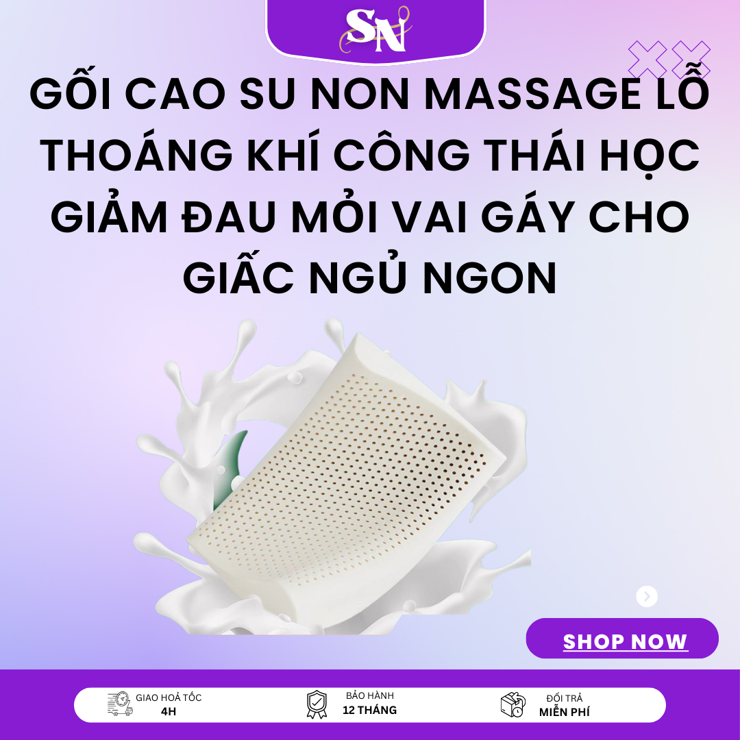 Gối công thái học có Lỗ Thoáng Khí Ruột cao su non, Chính Hãng Chống đau cổ Gối Cao Su Non Massage Lỗ Thoáng Khí Công Thái Học Giảm Đau Mỏi Vai Gáy Cho Giấc Ngủ Ngon- Kích Thước 60x40x10/12cm Gối Cao Su Non Giá Siêu Hấp Dẫn -100% Chính Hãng
