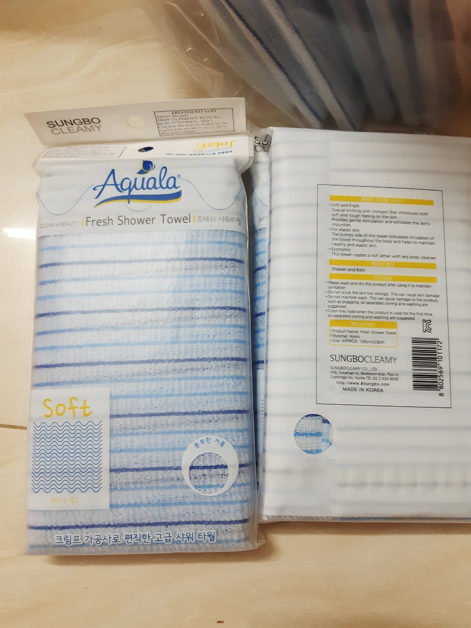 Khăn tắm chà lưng Hàn quốc AQUALA ( xanh dương)