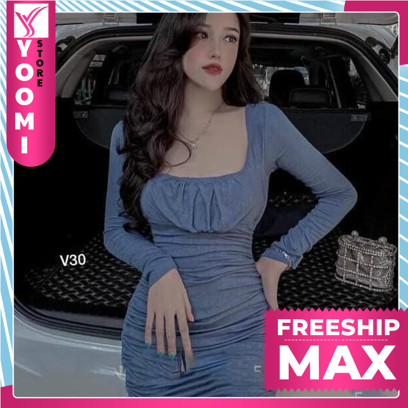 Đầm nữ nhún eo, nhún ngực 2 màu y hình thời trang Yoomi