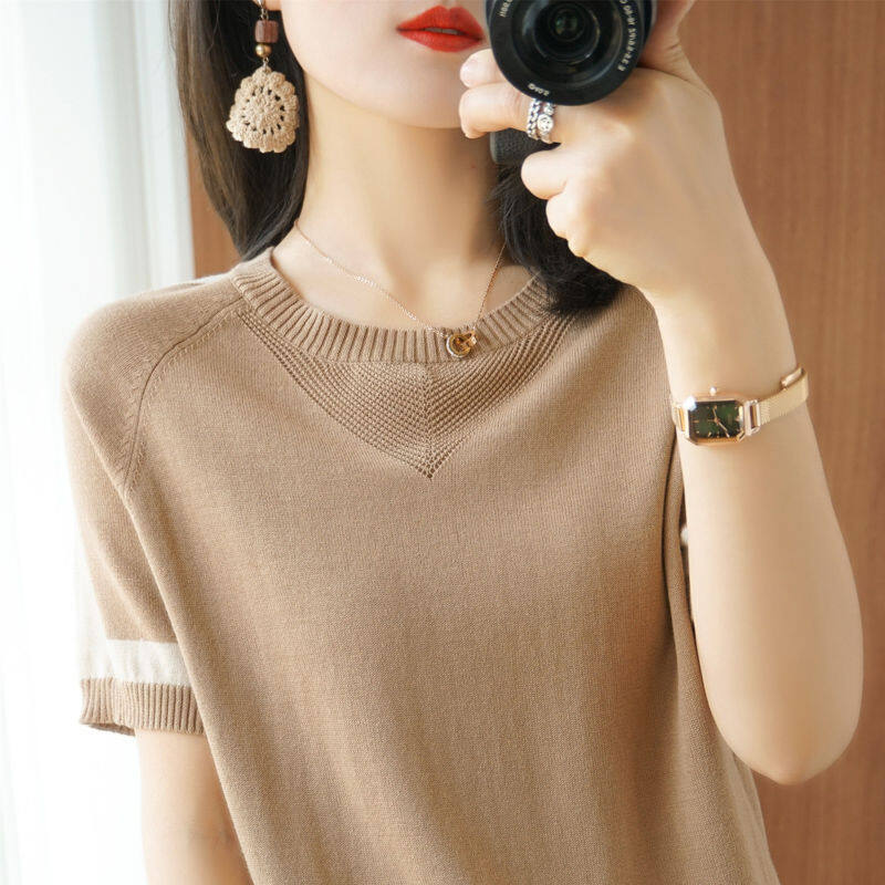 Áo Chui Đầu Ngoại Cỡ Áo Thun Dệt Kim Tay Lửng Áo Dệt Kim Mỏng Dáng Rộng Cho Nữ Áo Len Nữ Áo Thun Mỏng Khoét Lỗ Áo Dệt Kim Cho Nữ Bán chạy