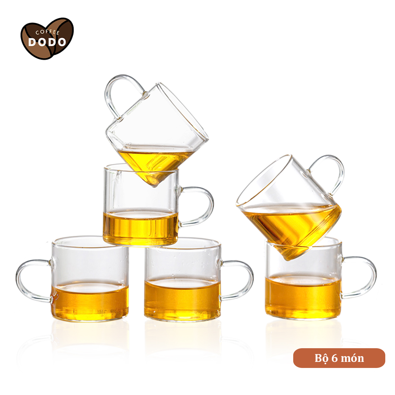 Bộ ly thủy tinh cà phê chịu nhiệt 100ml Bộ cốc trà thuỷ tinh có quai Bộ chén uống trà nhỏ Bộ tách trà thủy tinh đẹp Bộ ấm trà thuỷ tinh Glass coffee cup set DODO