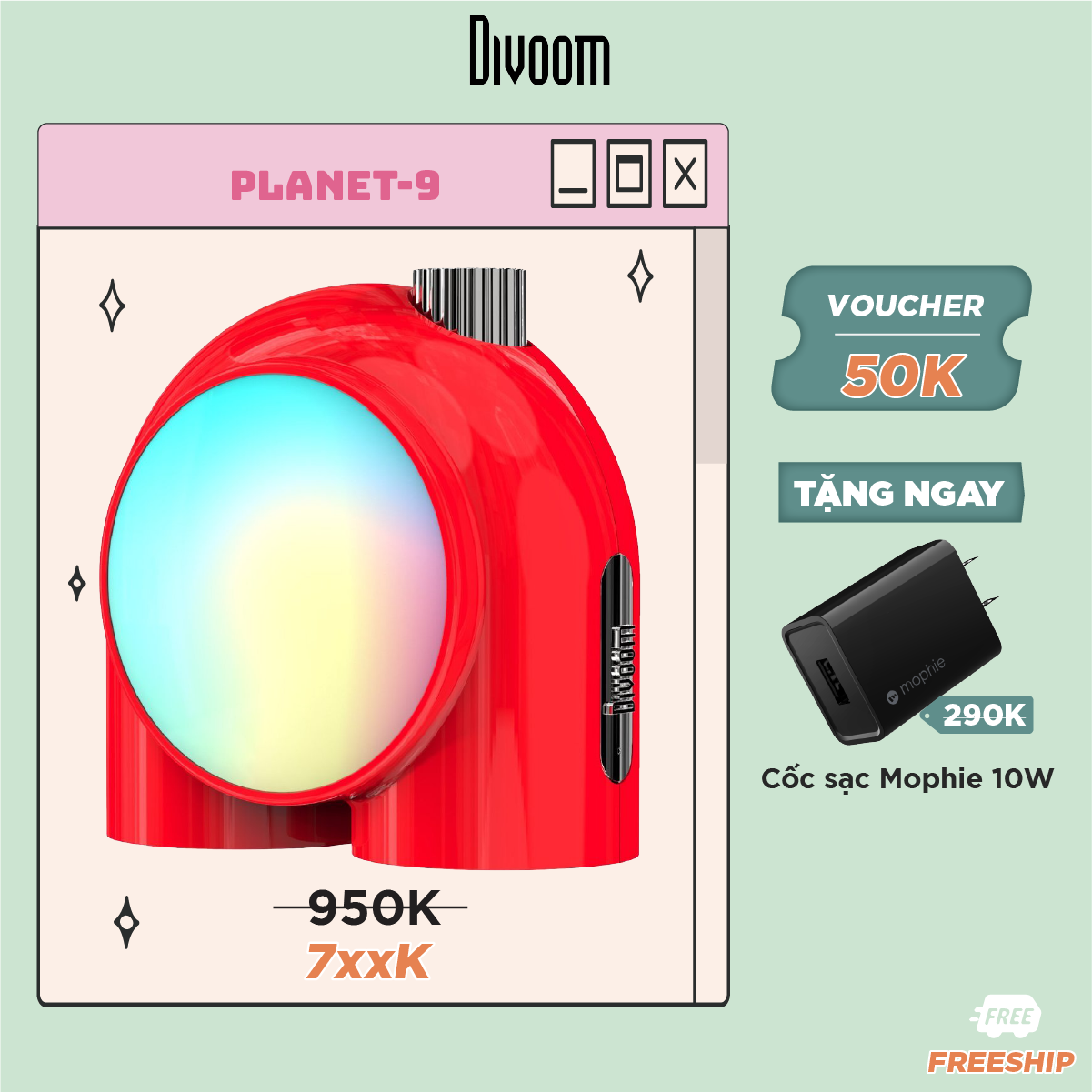 [SĂN VOUCHER 50K] Đèn LED trang trí để bàn không dây thông minh Divoom Planet-9 16M màu LED RGB tuỳ chỉnh, tích hợp Micro